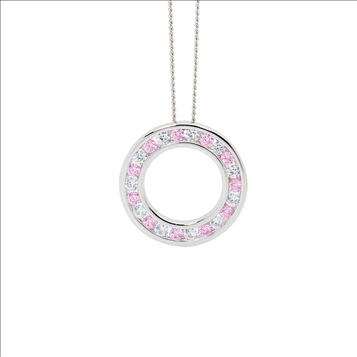 SS Pink & WH CZ Rnd Channel Set 1.9mm Circle Pendant