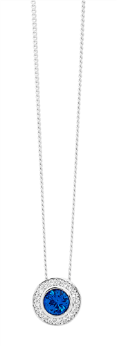 SS Round Dark Blue CZ Sol. w/ WH CZ Claw Surround Pendant