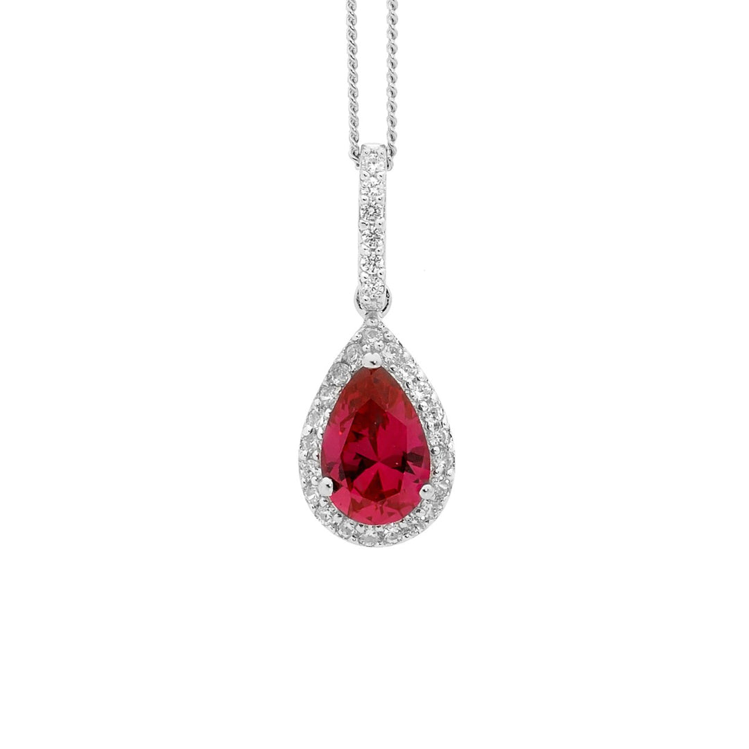 SS Red CZ Pear Drop Pendant w/ WH CZ surround