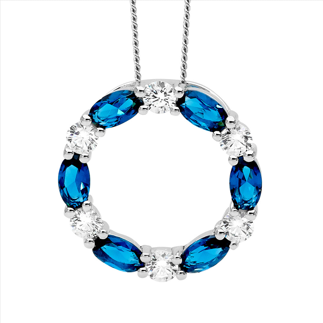SS london blue oval / WH rnd CZ 19mm circle pendant