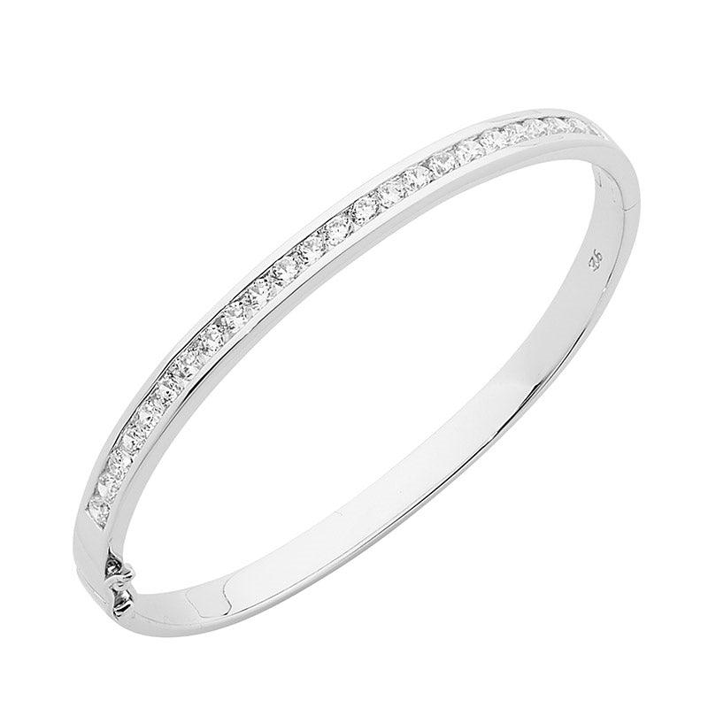 Sterling silver wh cubic zirconia round channel set bangle