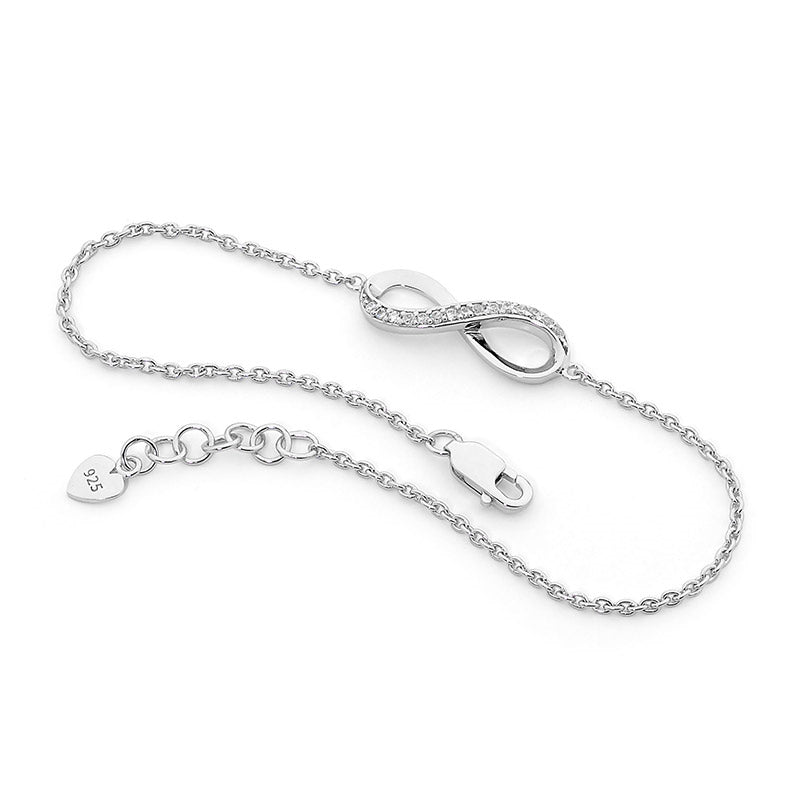 Sterling silver half side wh cubic zirconia infinity bracelet
