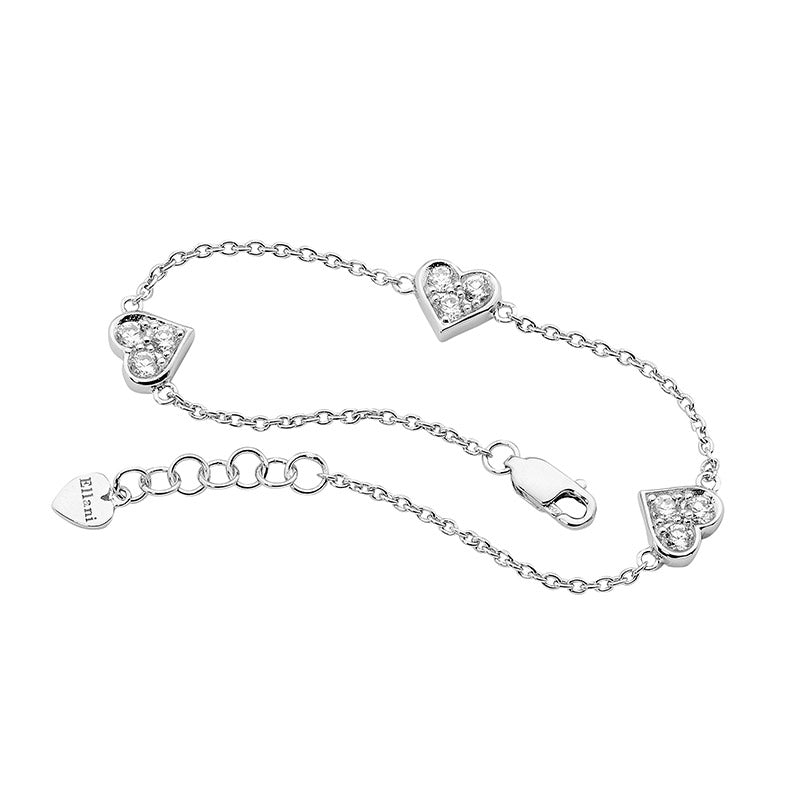 SS WH CZ 3 Hearts Bracelet w/ ext Chain