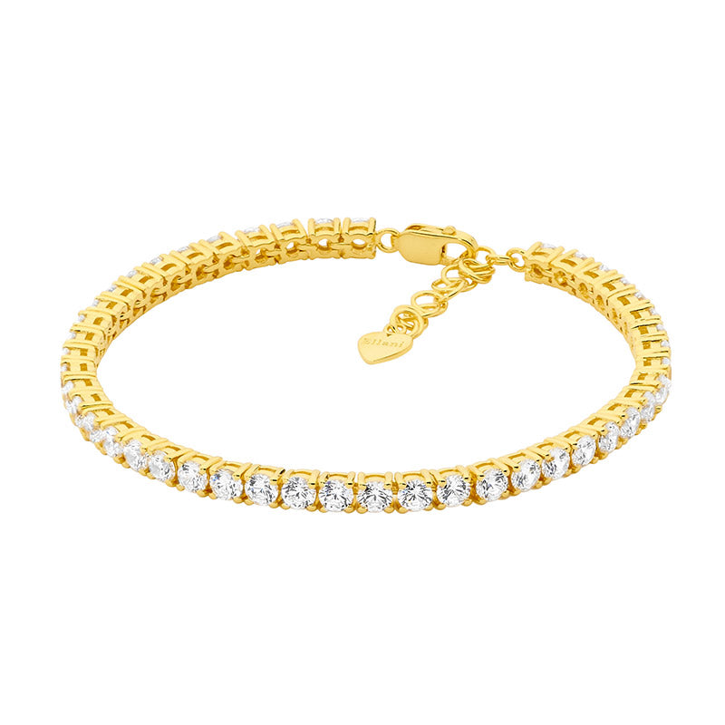 Sterling silver wh cubic zirconia 3.5mm tennis bracelet w/ext chain & gold plating