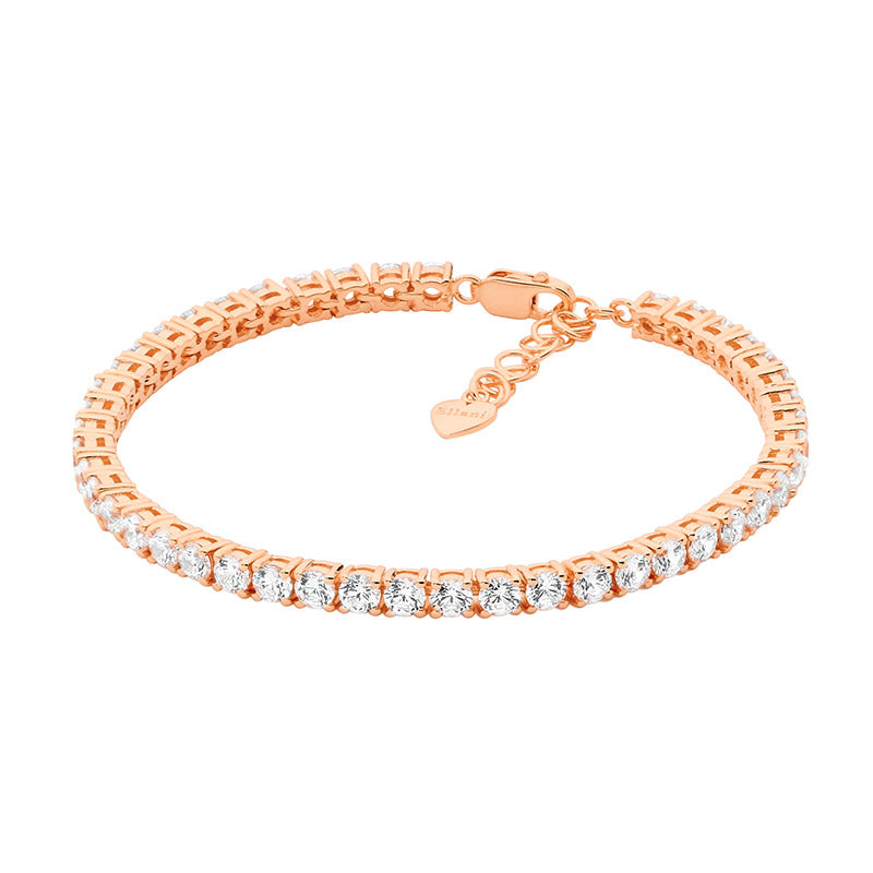 Sterling silver wh cubic zirconia 3.5mm tennis bracelet w/ext chain & rose gold plating