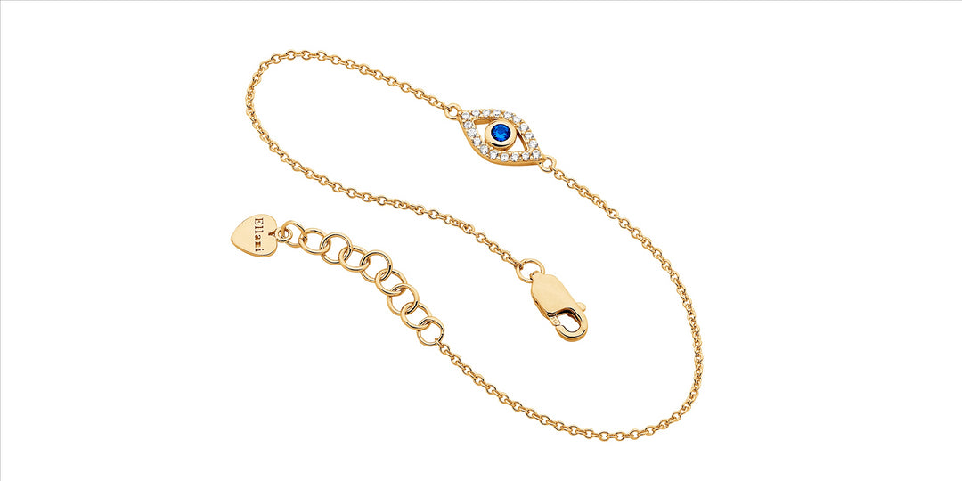 Sterling silver wh & blue cubic zirconia bezel set evil eye bracelet w/gold plating - rrp $119