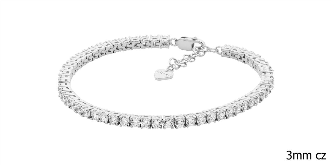 Sterling silver wh cubic zirconia 3mm tennis bracelet w/ext chain
