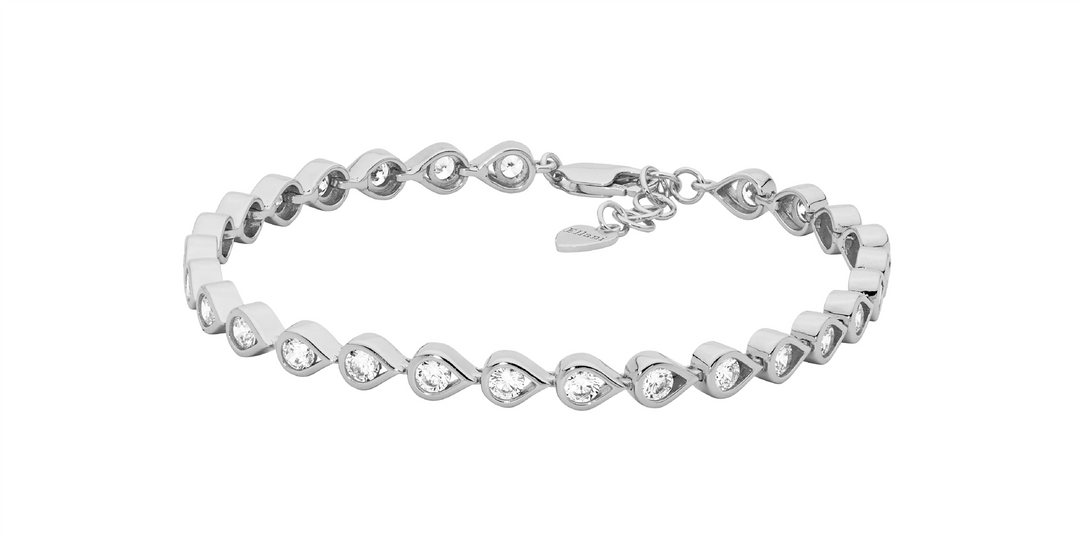 SS open tears w/ wh cz bracelet, 17cm w/ext chain