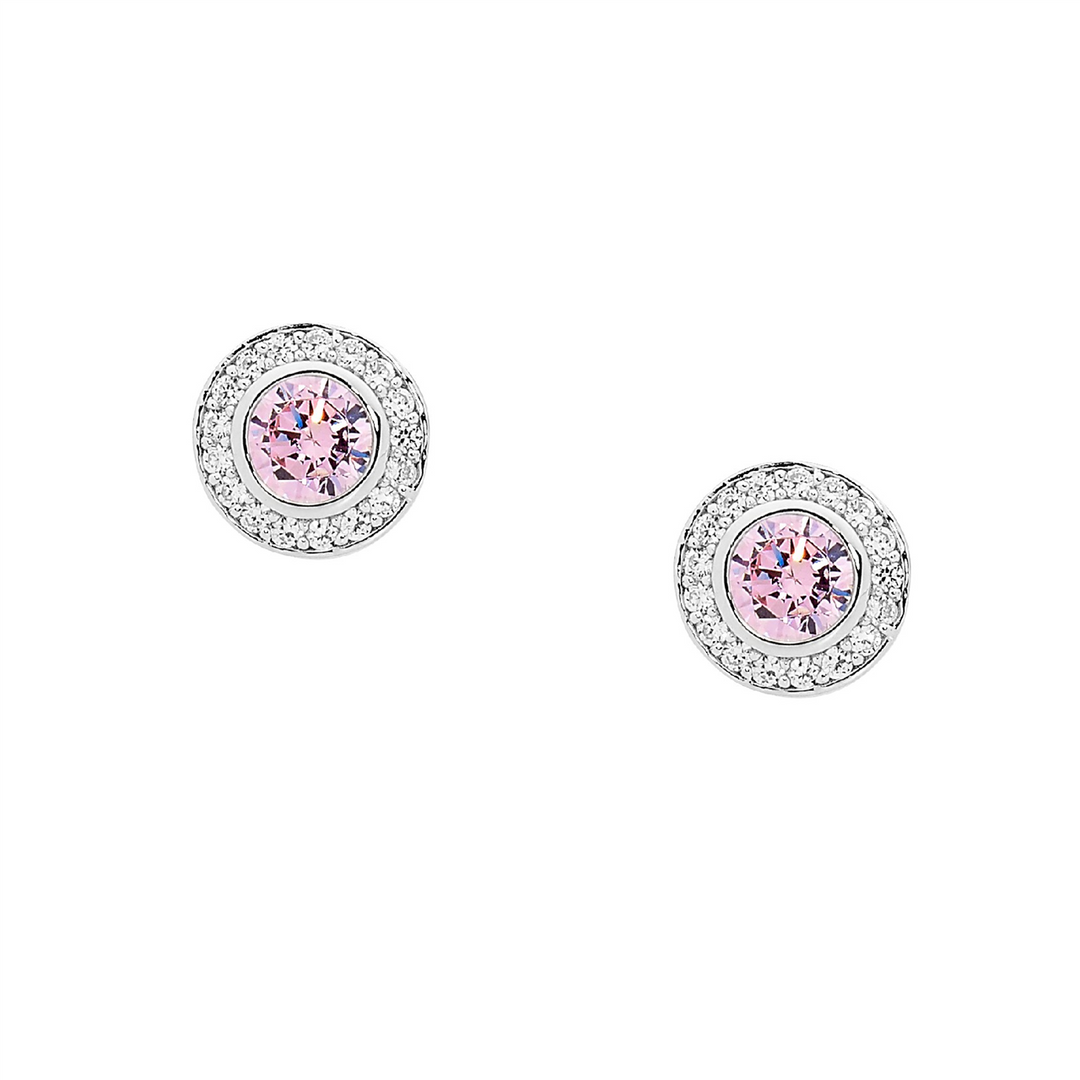 SS Round Light Pink CZ Sol. w/ WH CZ Claw Surround Earrings