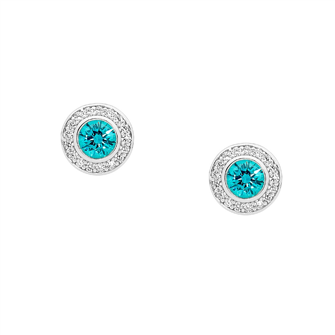 SS Round Mint CZ Sol. w/ WH CZ Claw Surround Earrings