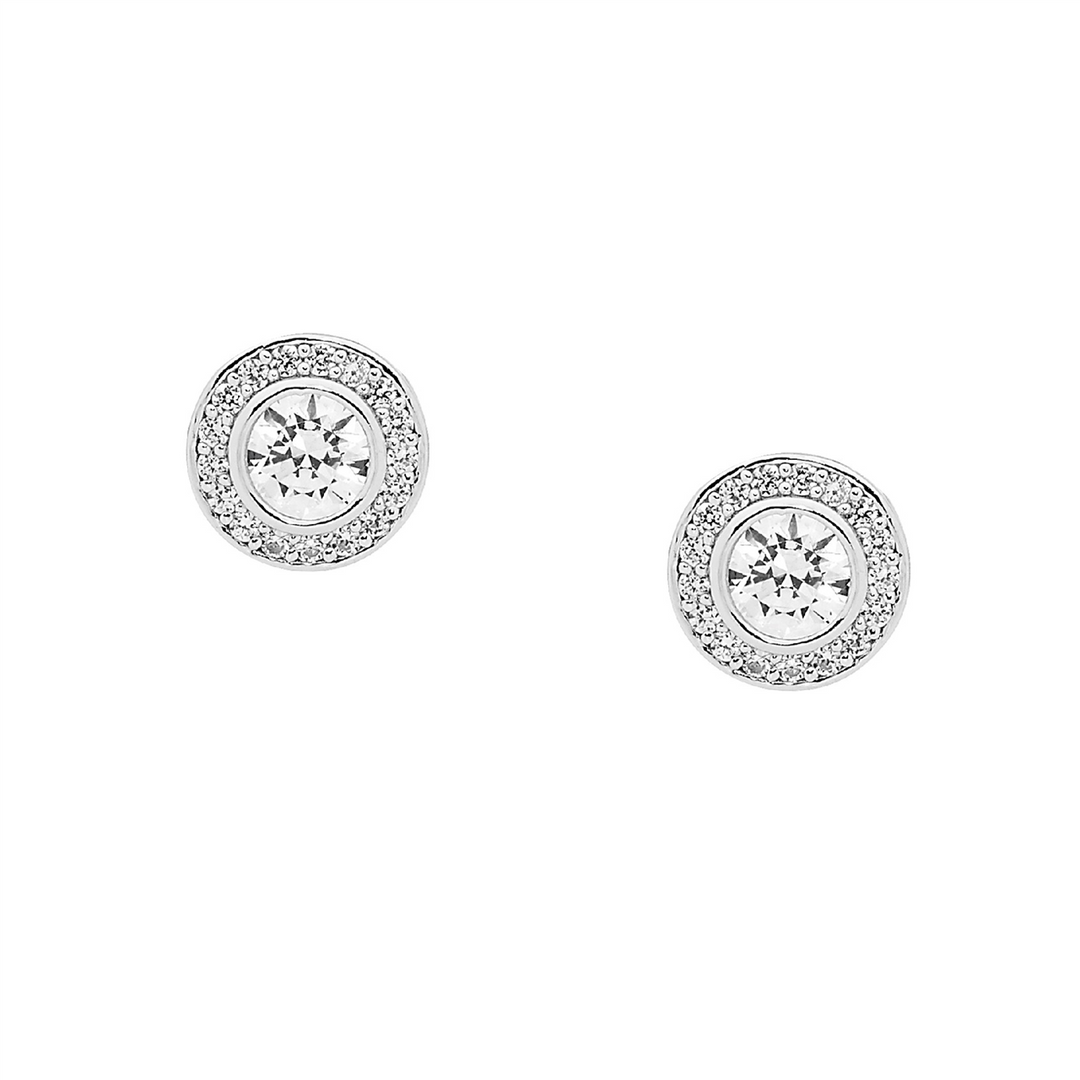 SS Round WH CZ w/ WH CZ Surround Earrings