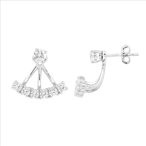 Sterling silver wh cubic zirconia stud w/ 6 x wh cubic zirconia under ear feature