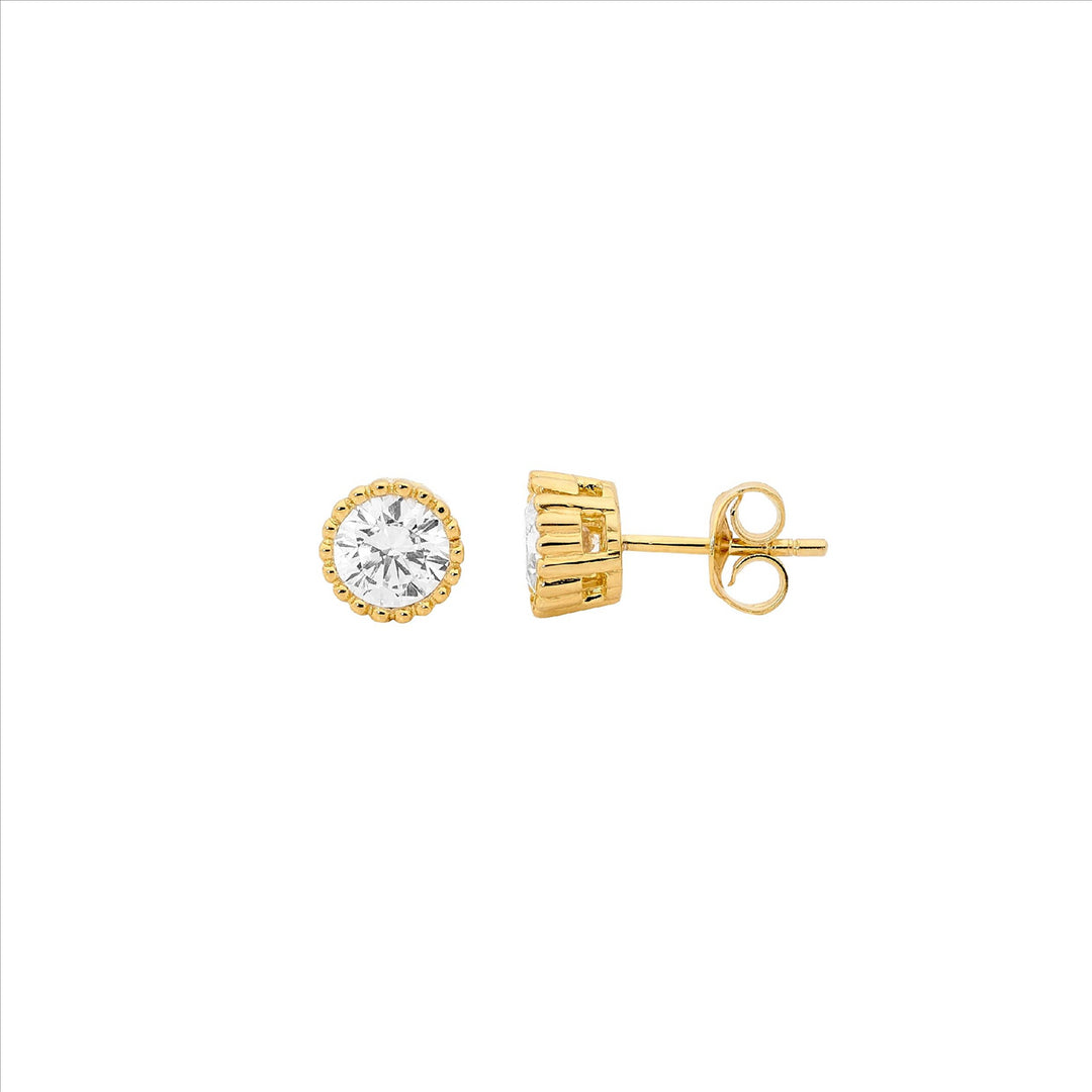 Sterling silver 4mm wh cubic zirconia crown set earrings w/ gold plating