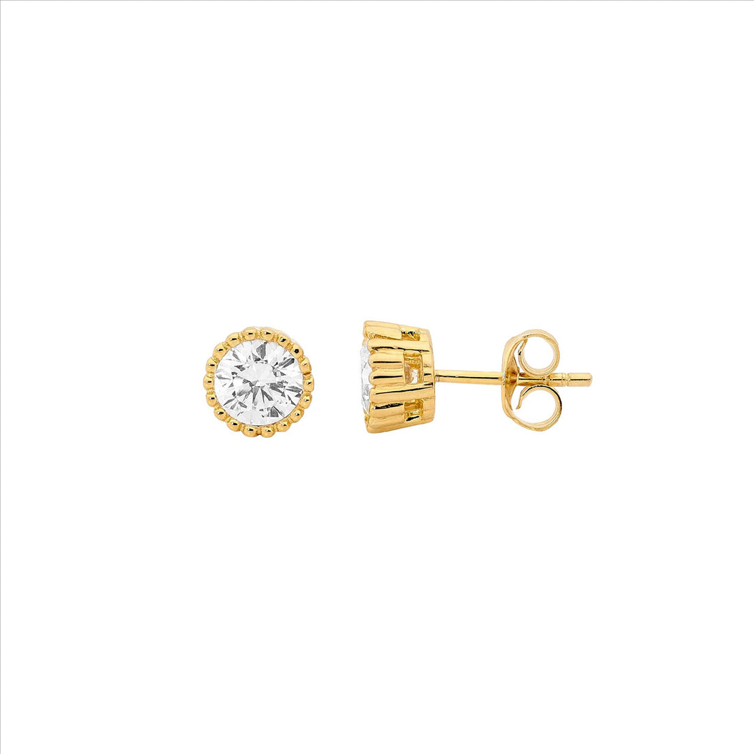 Sterling silver 5mm wh cubic zirconia crown set earrings w/ gold plating - rrp $54