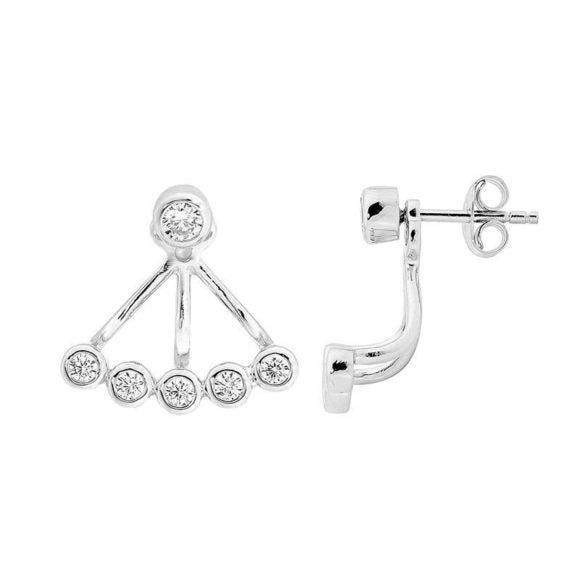 Sterling silver wh cubic zirconia bezel stud w/ 5 x bezel wh cubic zirconia under ear feature