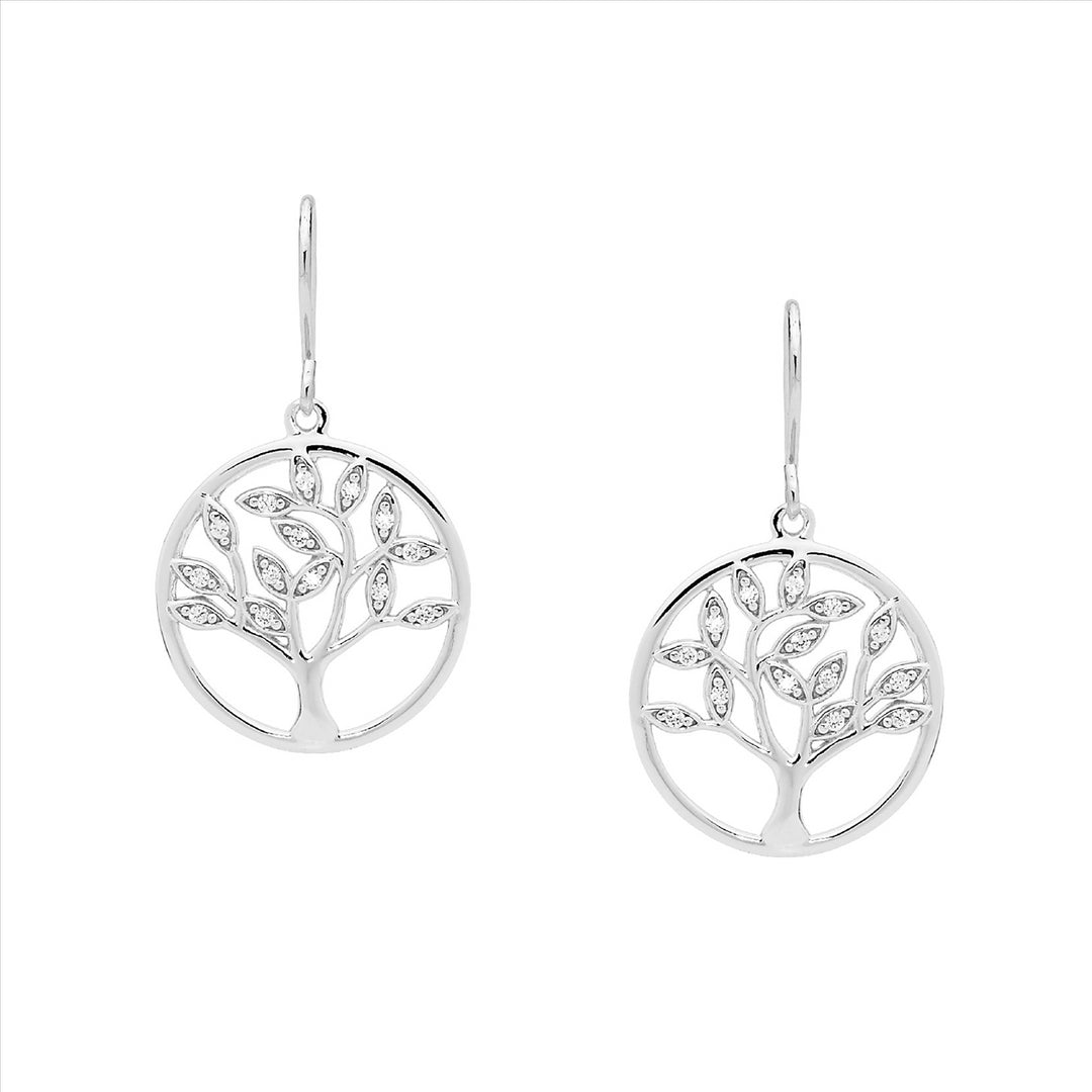 Sterling silver wh cubic zirconia tree of life earrings on shp/hook