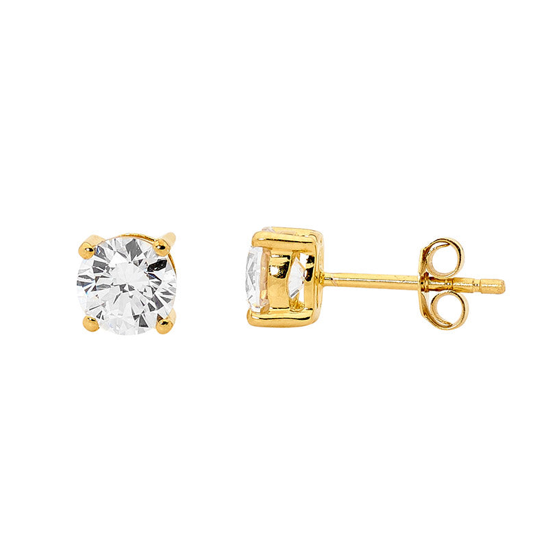 Sterling silver 5mm round wh cubic zirconia claw set studs w/ gold plating