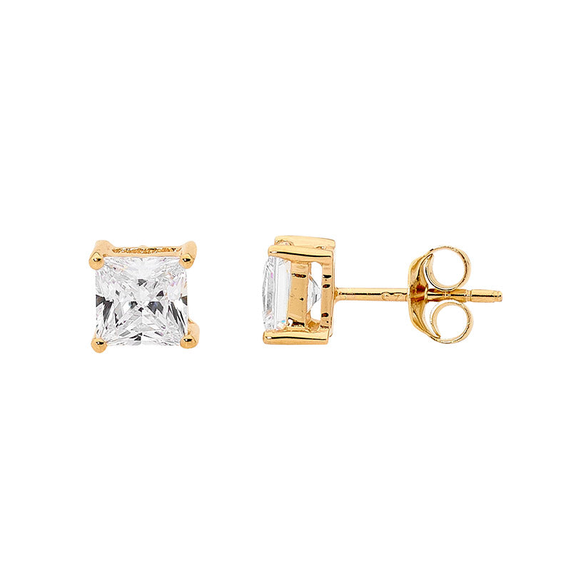 Sterling silver 5mm princess wh cubic zirconia claw studs w/ gold plating - rrp $49