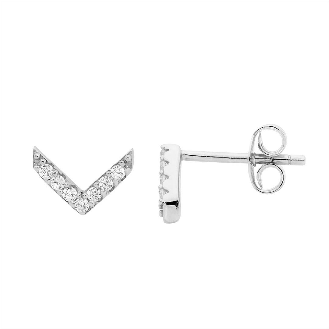 Sterling silver wh cubic zirconia v stud earrings - rrp $49