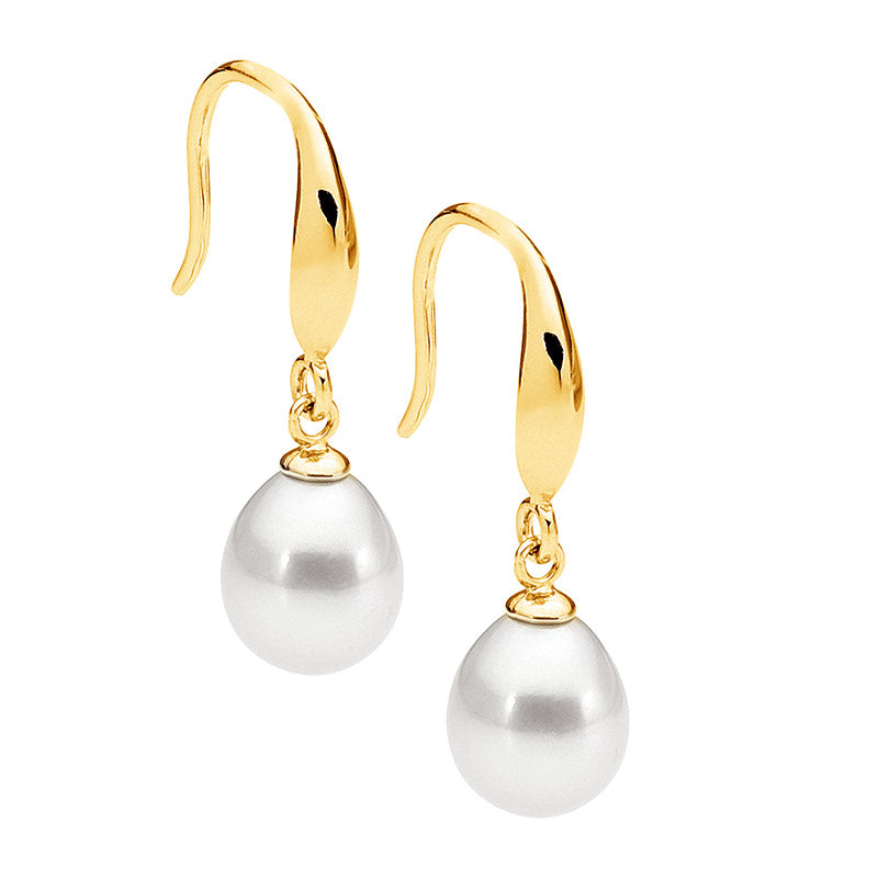 Sterling silver shp/hook earrings w/ freshwater pearl drop & gold plating