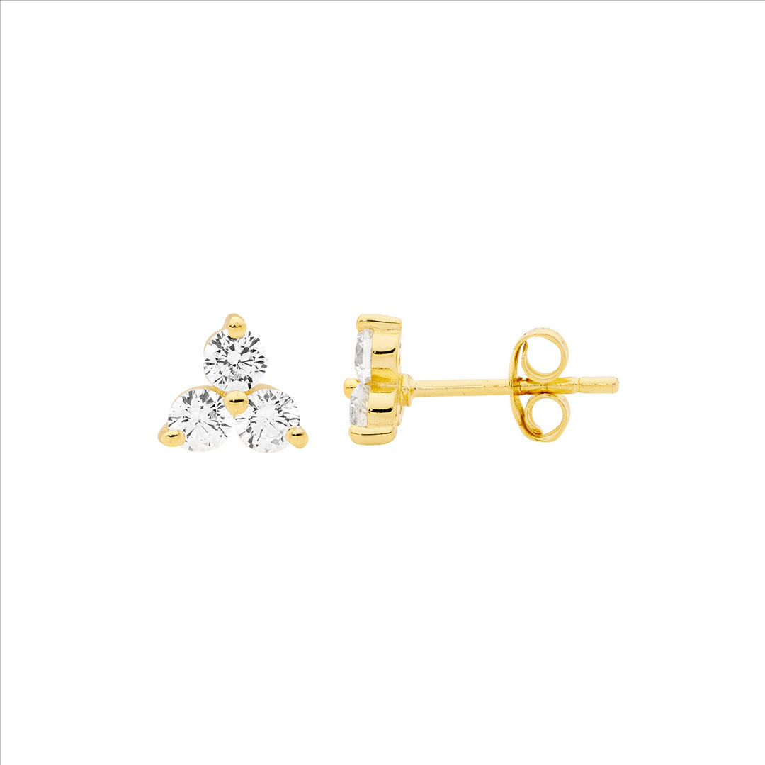 Sterling silver 3x3mm wh cubic zirconia claw set stud earrings w/gold plating