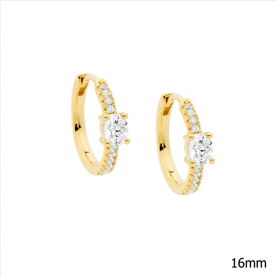 Sterling silver wh cubic zirconia 16mm hoop earrings, oval cubic zirconia w/gold plating
