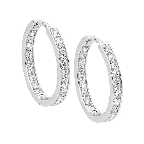 Sterling silver wh cubic zirconia single row inside out 18mm hoop earrings