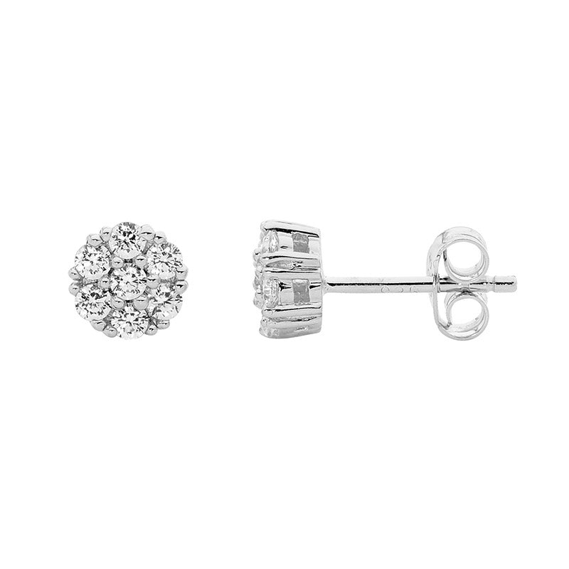 Sterling silver wh cubic zirconia crown cluster set 6mm earrings