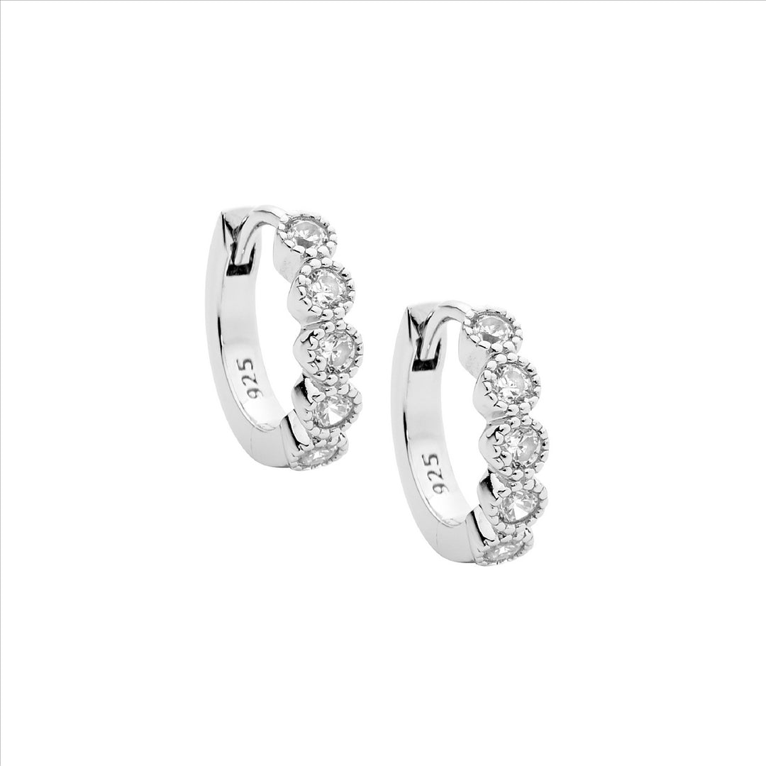 Sterling silver wh cubic zirconia crown set hoop earrings