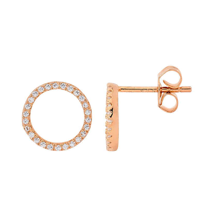 Sterling silver wh cubic zirconia open circle earrings w/ rose gold plating
