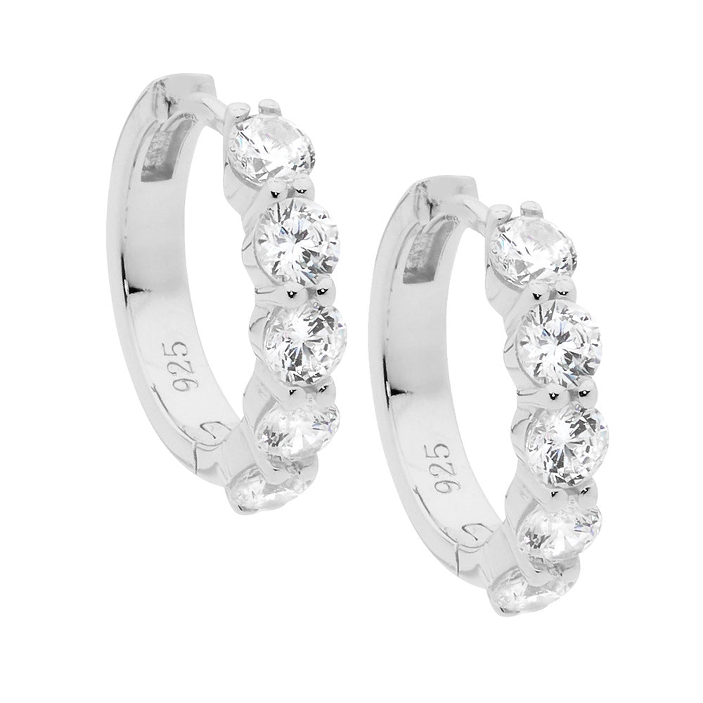 Sterling silver 17mm hoop earrings, 5x3.5mm wh cubic zirconia