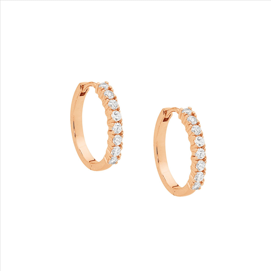 Sterling silver wh cubic zirconia 15mm hoop earrings w/ rose gold plating