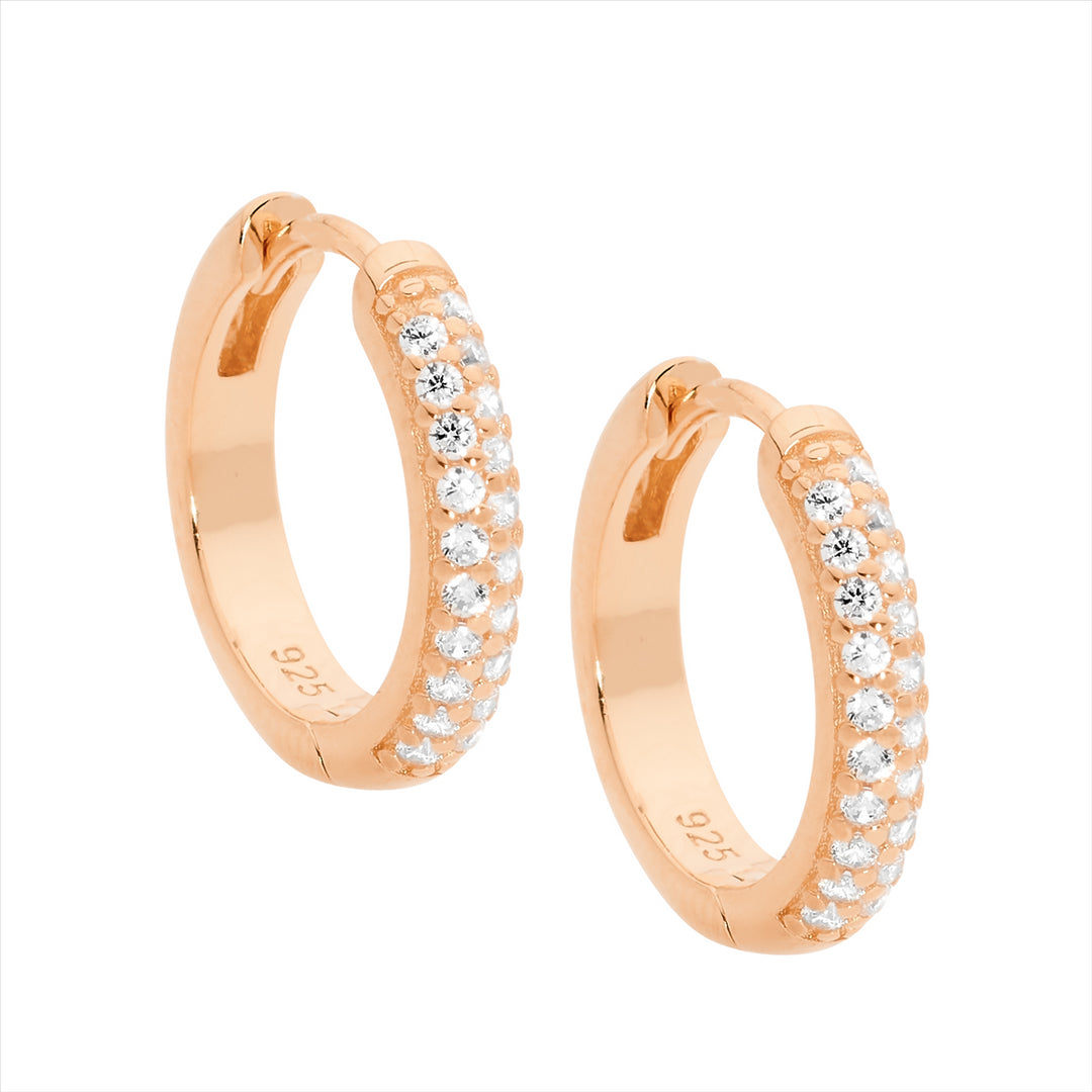 Sterling silver wh cubic zirconia pave 16mm hoop earrings w/ rose gold plating