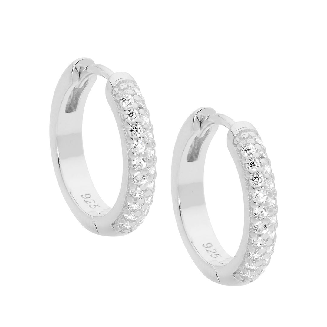 Sterling silver wh cubic zirconia pave 16mm hoop earrings