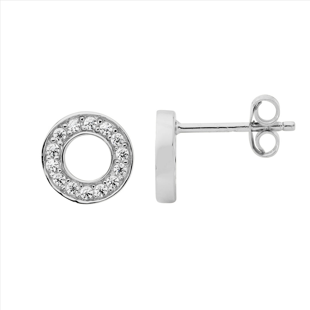 Sterling silver wh cubic zirconia 9mm open circle earrings