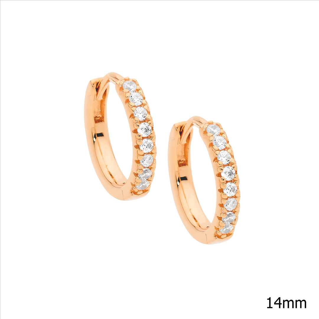 Sterling silver wh cubic zirconia 14mm hoop earrings w/ rose gold plating