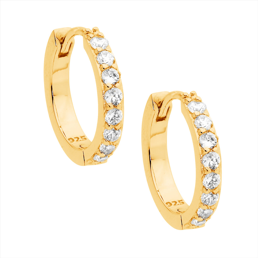 Sterling silver wh cubic zirconia single row 15mm hoop earrings w/ gold plating - rrp $99
