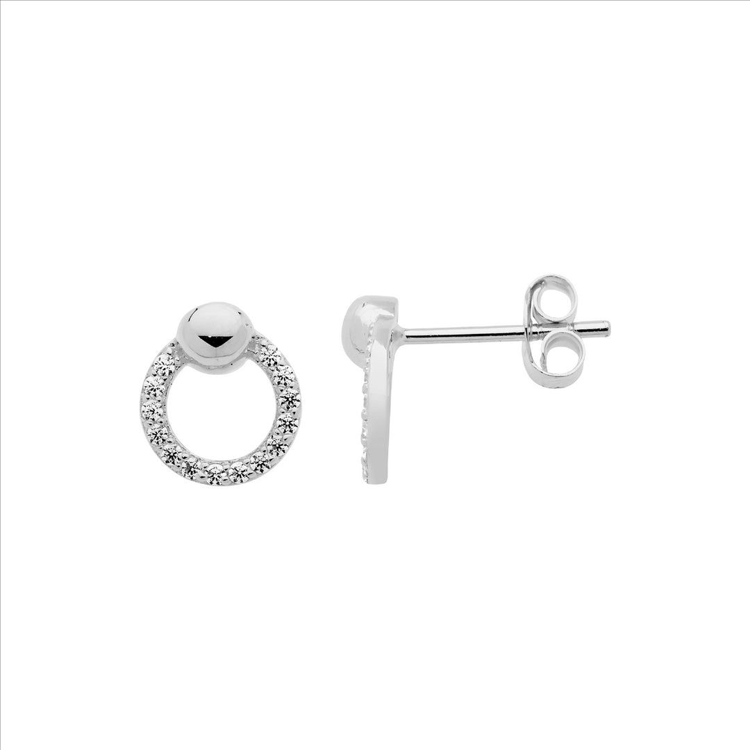 Sterling silver wh cubic zirconia 9mm open circle earrings, ball feature
