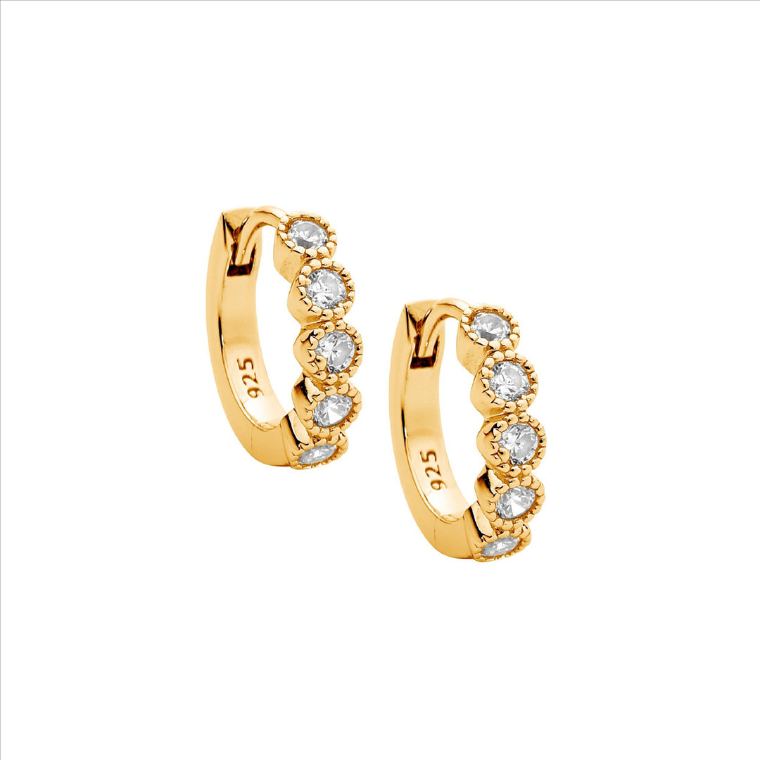 Sterling silver wh cubic zirconia crown set hoop earrings w/ gold plating