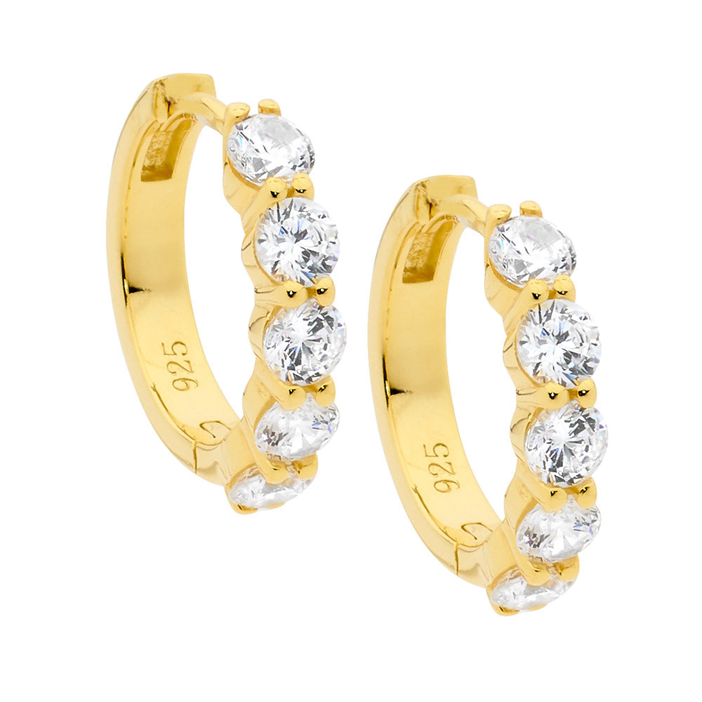 Sterling silver 17mm hoop earrings, 5x3.5mm wh cubic zirconia w/ gold plating