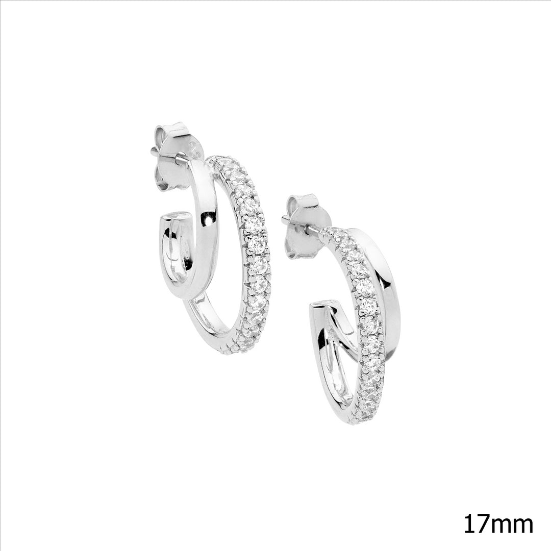 Sterling silver 17mm dble hoop CZ earrings