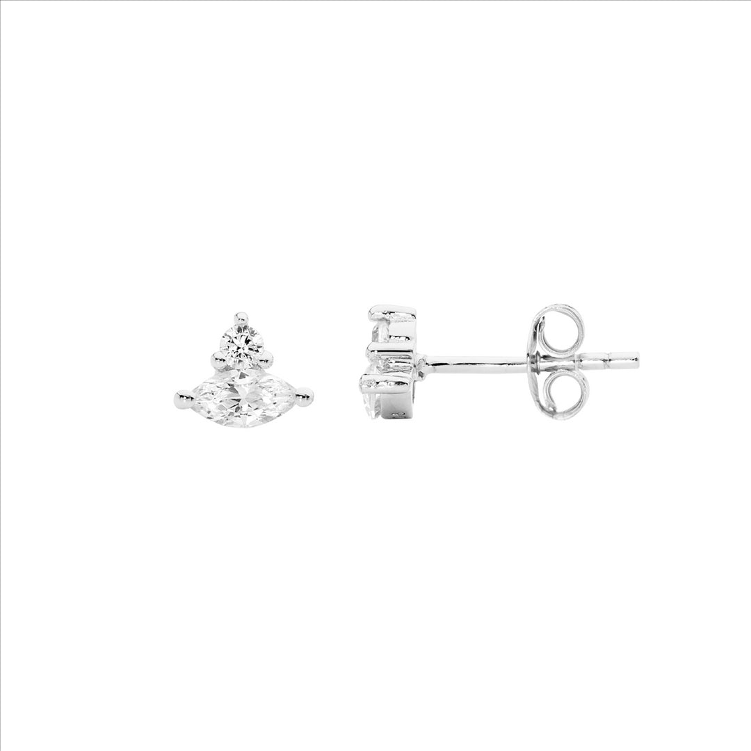 Sterling silver wh cubic zirconia marquise & round stud earrings - rrp $59