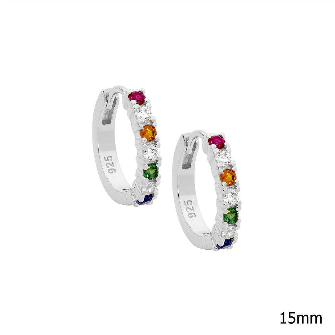 Sterling silver wh & multi colour cubic zirconia 14mm hoop earrings