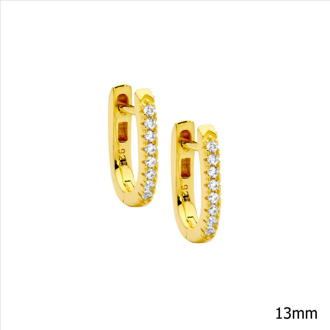 Sterling silver wh cubic zirconia 13mm oval hoop earrings w/ gold plating