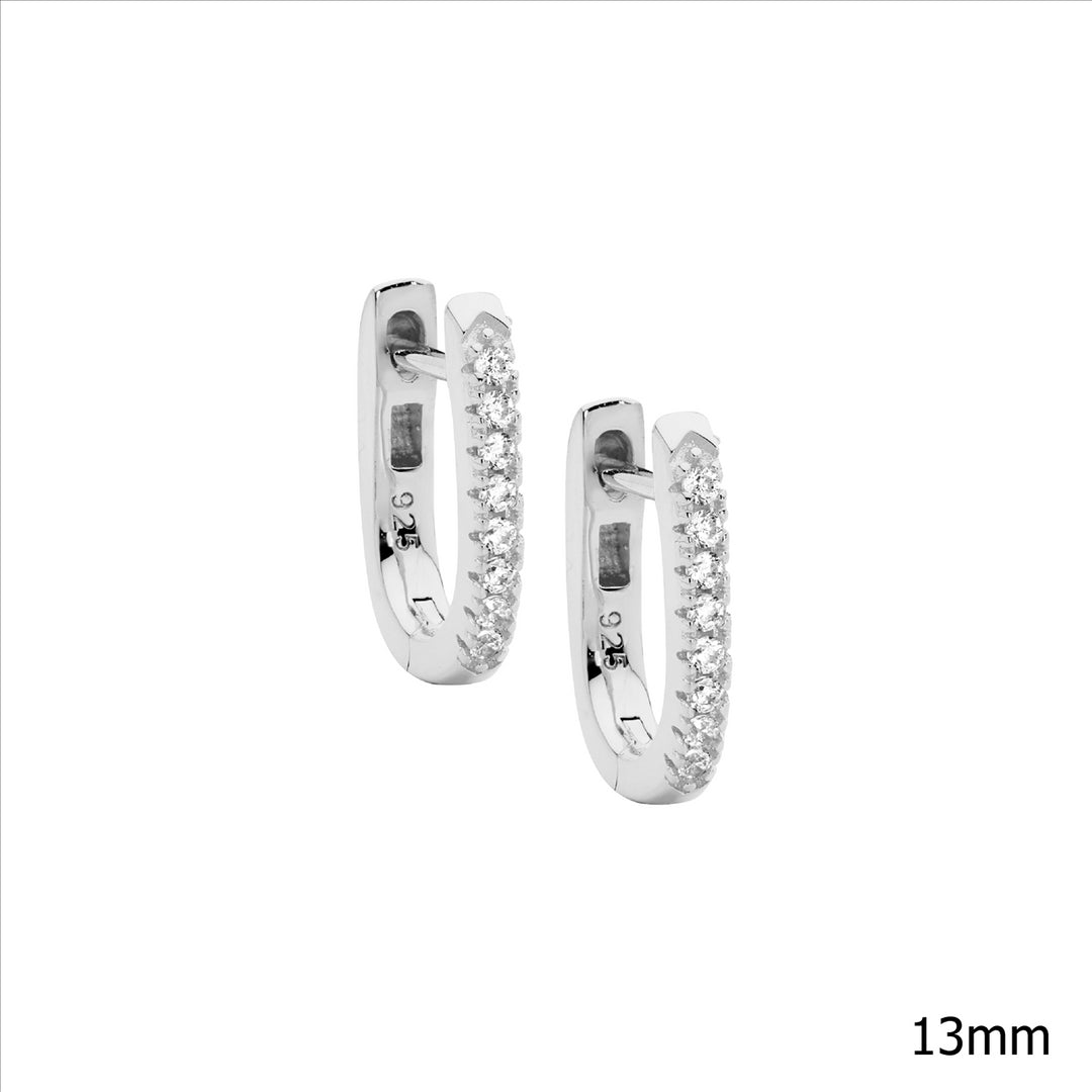 Sterling silver wh cubic zirconia 13mm oval hoop earrings