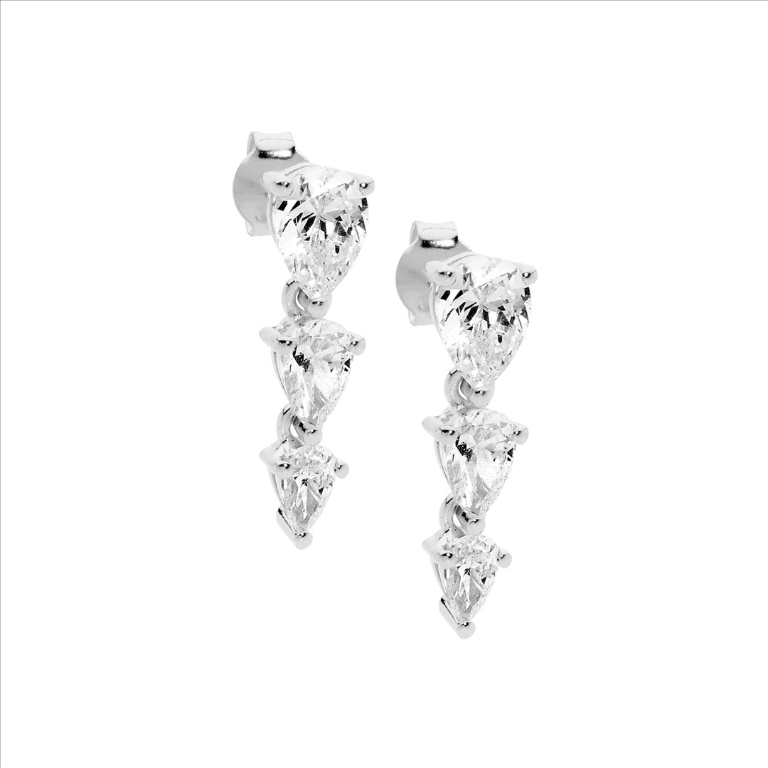 Sterling silver 3 pear wh cz drop earrings