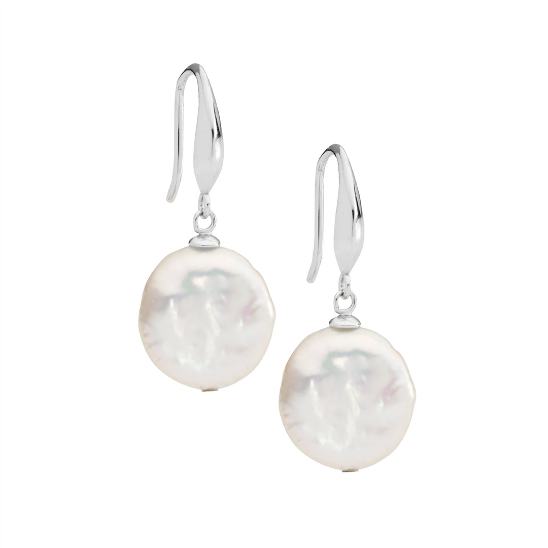 SS 12mm freshwater coin pearl earrings on shp hook