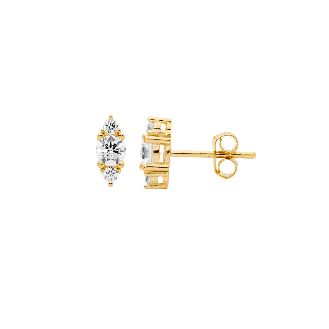 Sterling silver 3x wh cubic zirconia stud earrings w/ gold plating