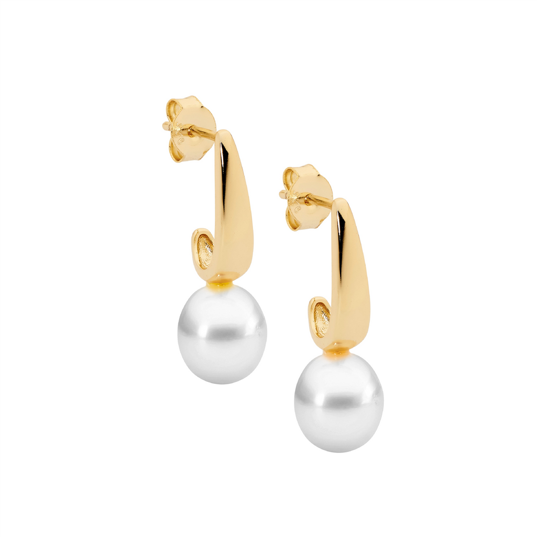SS drop earrings w/ freshwater pearl & gold plating SS drop earrings w/ freshwater pearl & gold plating