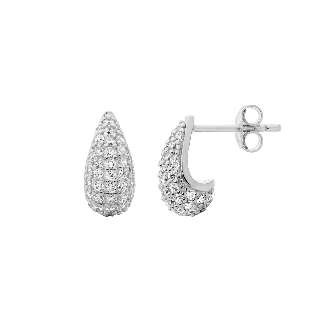 SS wh cz pave 12mm tear drop earrings